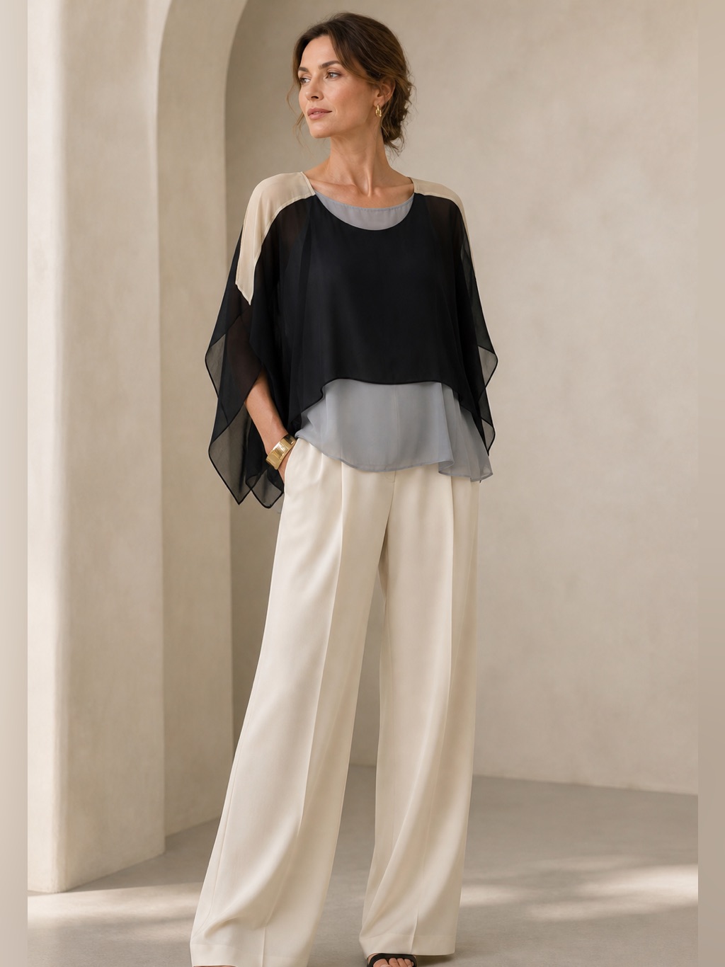 Eileen Fisher 100% Silk Tri Color Tank Handkerchief Top Size Xs